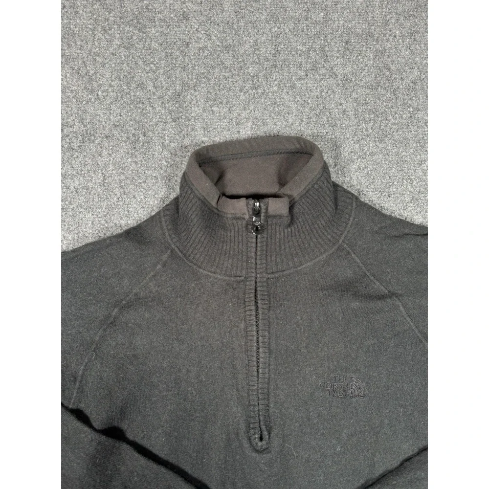 North Face Sweater Mens Medium Long Sleeve 1/4 Zip Black Wool  Pullover